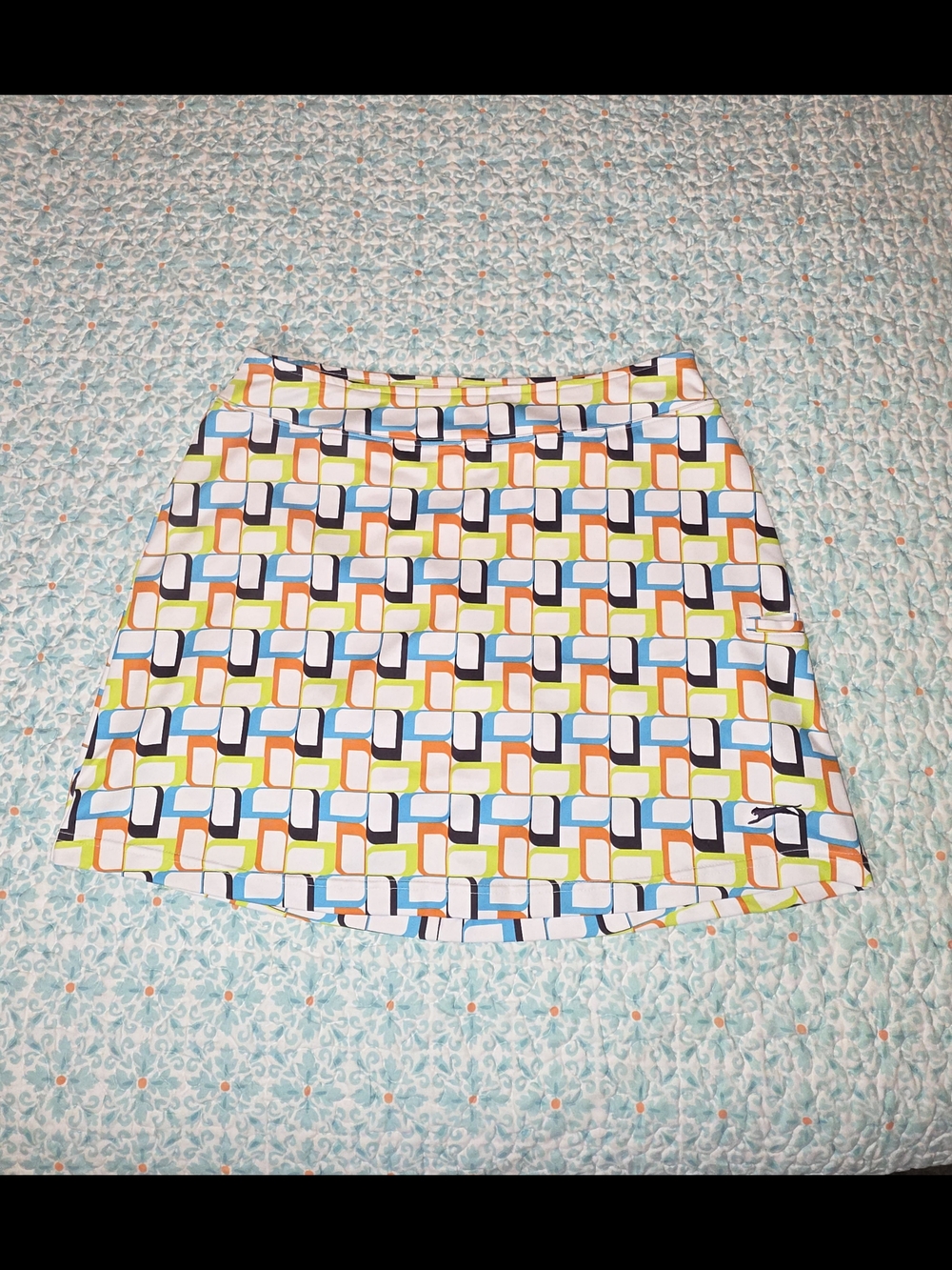 Slazenger Retro Link-Print Skort in Orange, Blue, Green, Navy & White